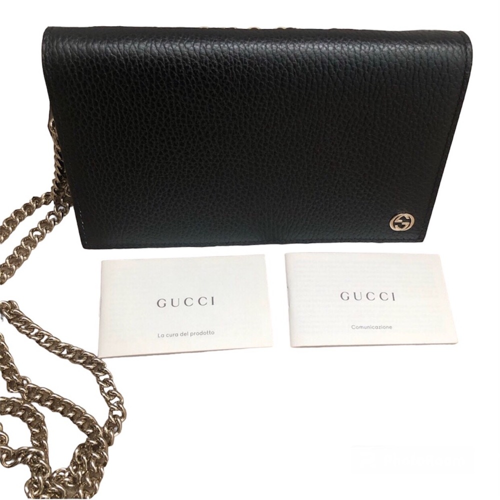 Authentic Gucci Dollar Calfskin Wallet on Chain - Black